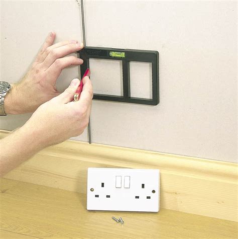 electrical socket pattress back box template built in level|draper socket box cutting template.